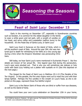 Feast of Saint Lucy Feast of Saint Lucy: December 13