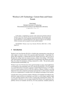 Wireless LAN Technology: Current State and Future Trends