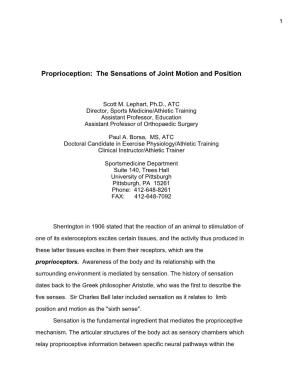 Proprioception: the Sensations of Joint Motion and Position