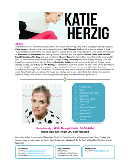 Katie Herzig . Walk Through Walls . 04-08-2014 Brand New Full Length LP / Self-Released
