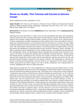 War Veterans and Fascism in Interwar Europe'