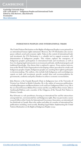 Indigenous Peoples and International Trade Edited by John Borrows , Risa Schwartz Frontmatter More Information