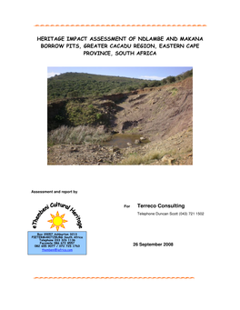 Heritage Impact Assessment of Ndlambe and Makana Borrow Pits, Greater Cacadu Region, Eastern Cape Province, South Africa