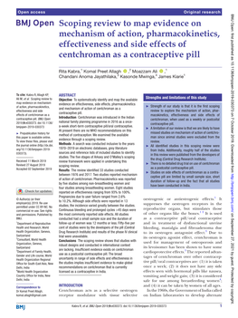 Scoping Review to Map Evidence on Mechanism of Action, Pharmacokinetics, Effectiveness and Side Effects of Centchroman As a Contraceptive Pill