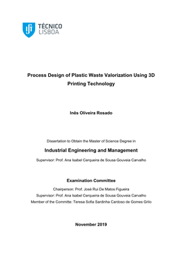 Process Design of Plastic Waste Valorization Using 3D Printing Technology
