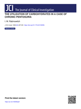 The Utilization of Carbohydrates in a Case of Chronic Pentosuria