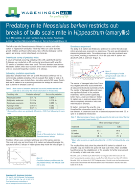 Predatory Mite Neoseiulus Barkeri Restricts Out- Breaks of Bulb Scale Mite in Hippeastrum (Amaryllis) G.J