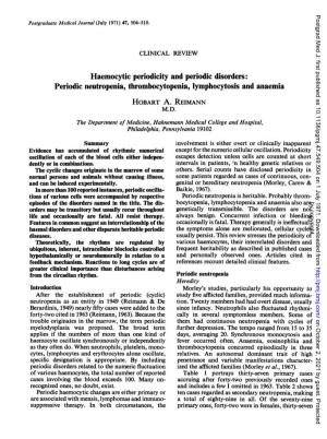 Periodic Neutropenia, Thrombocytopenia, Lymphocytosis and Anaemia HOBART A