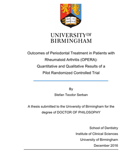 Outcomes of Periodontal Treatment in Patients with Rheumatoid Arthritis (OPERA): Quantitative and Qualitative Results of a Pilot Randomized Controlled Trial