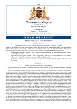 Government Gazette of the STATE of NEW SOUTH WALES Number 145 Thursday, 11 October 2007 Published Under Authority by Government Advertising