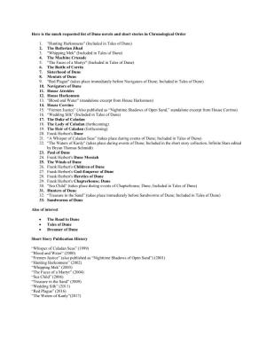 Here Is the Much Requested List of Dune Novels and Short Stories in Chronological Order