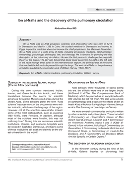 Ibn Al-Nafis and the Discovery of the Pulmonary Circulation