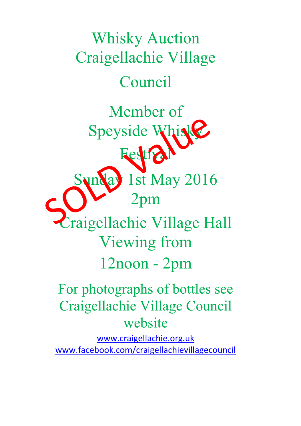 Member of Speyside Whisky Council Whisky Auction Craigellachie Village 12Noon