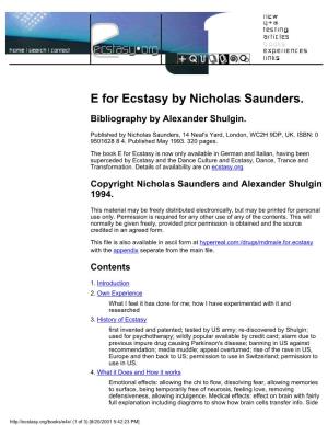 E for Ecstasy by Nicholas Saunders