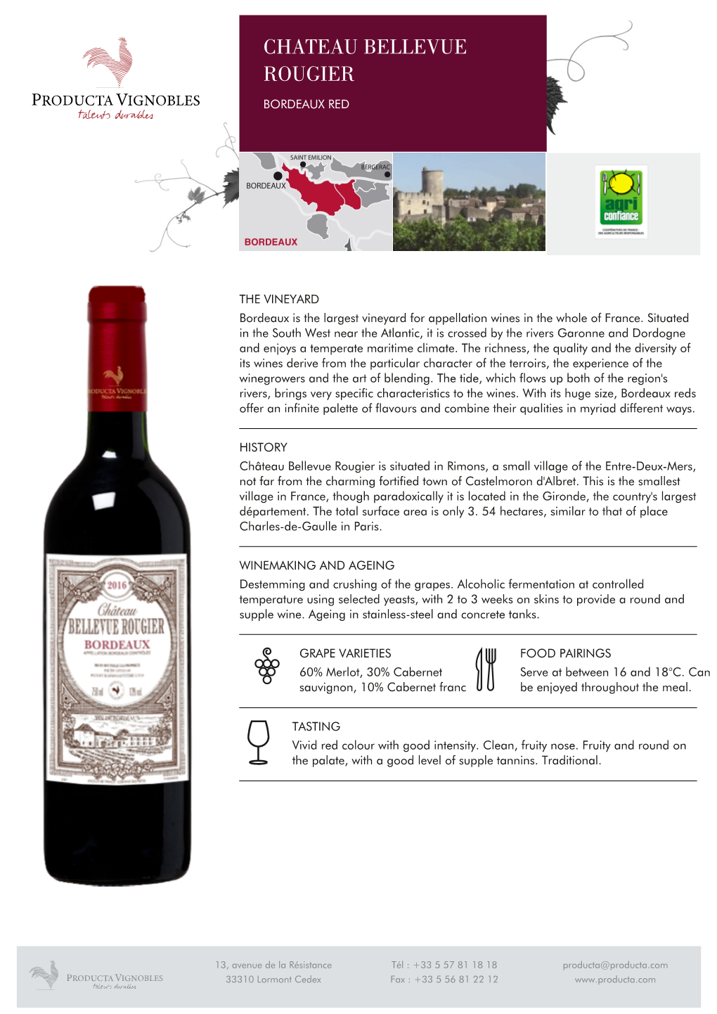 Product Sheet CHATEAU BELLEVUE ROUGIER (BORDEAUX RED)