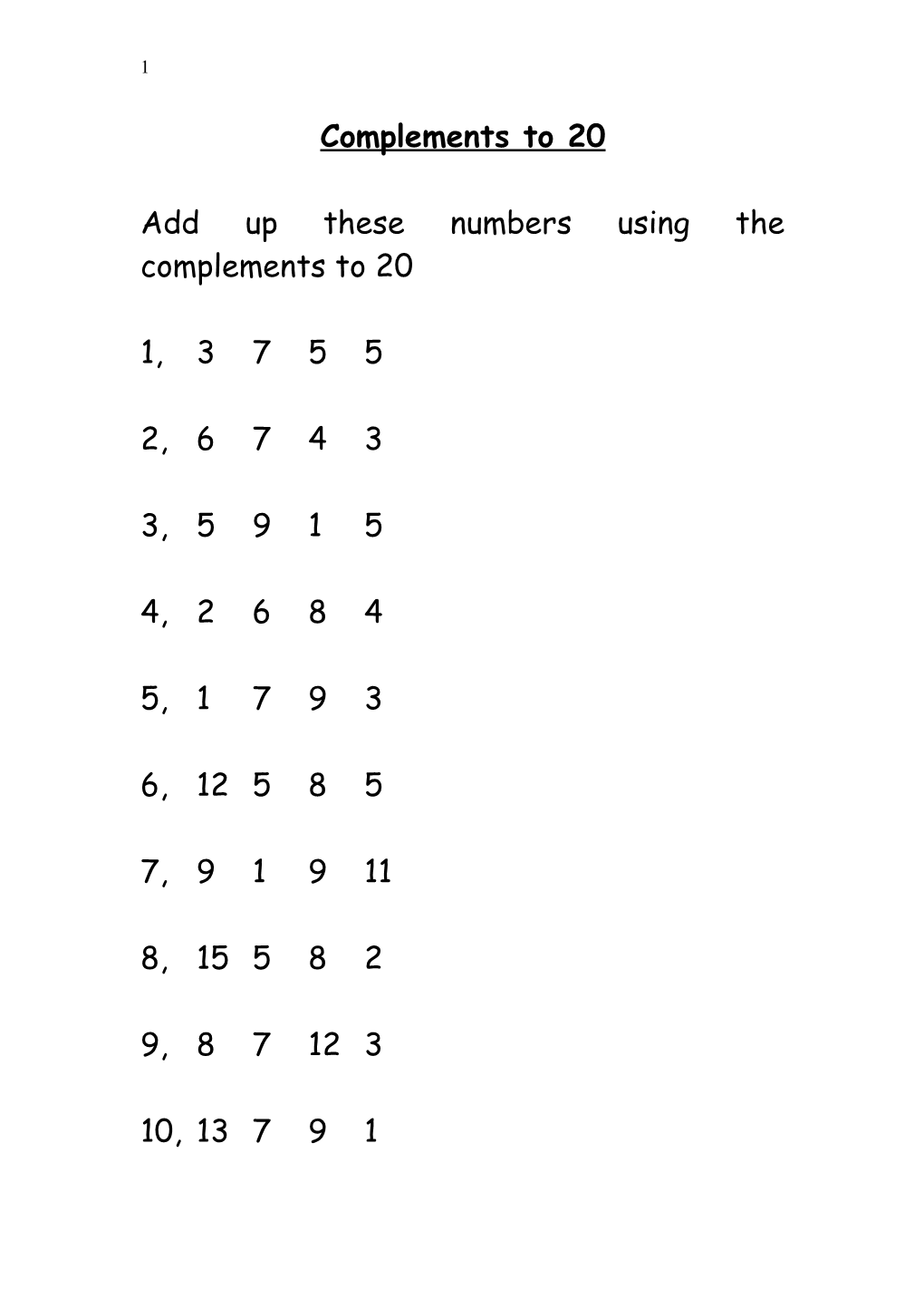 Add up These Numbers Using the Complements to 20