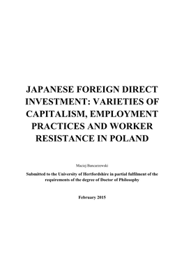 Japanese Foreign Direct Investment: Varieties of Capitalism, Employment Practices and Worker Resistance in Poland