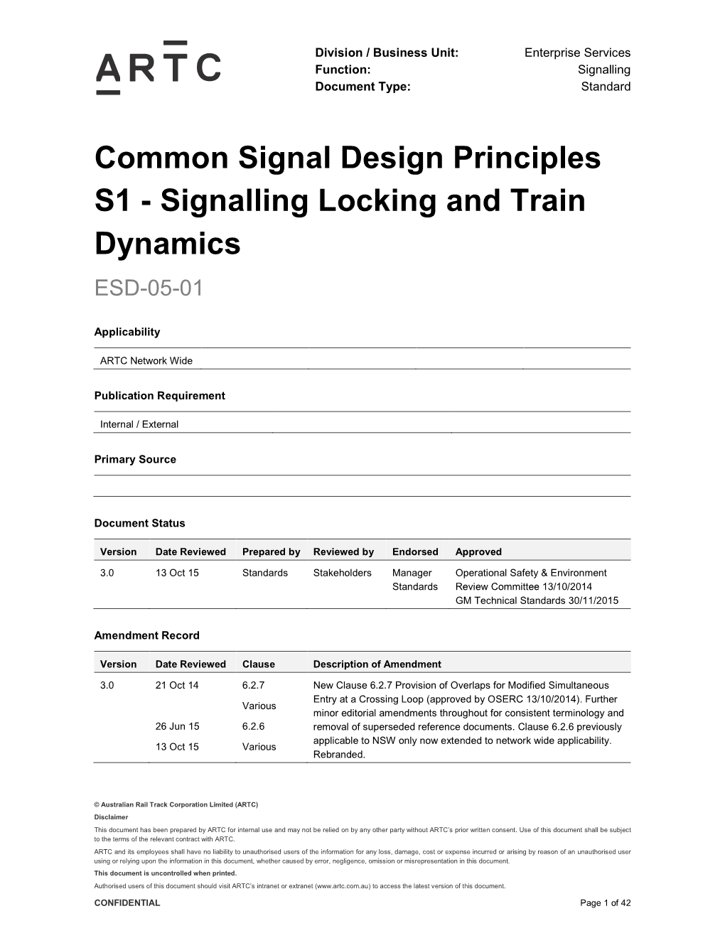 Common Signal Design Principles S1 - Signalling Locking and Train Dynamics ESD-05-01