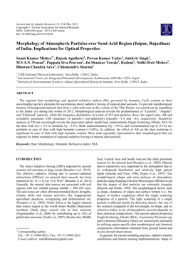 Morphology of Atmospheric Particles Over Semi-Arid Region (Jaipur, Rajasthan) of India: Implications for Optical Properties