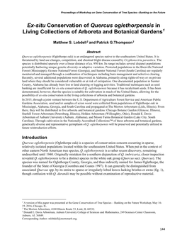 Ex-Situ Conservation of Quercus Oglethorpensis in Living Collections of Arboreta and Botanical Gardens1