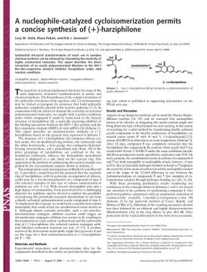 A Nucleophile-Catalyzed Cycloisomerization Permits a Concise Synthesis of (؉)-Harziphilone