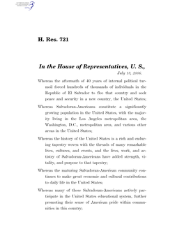 H. Res. 721 in the House of Representatives