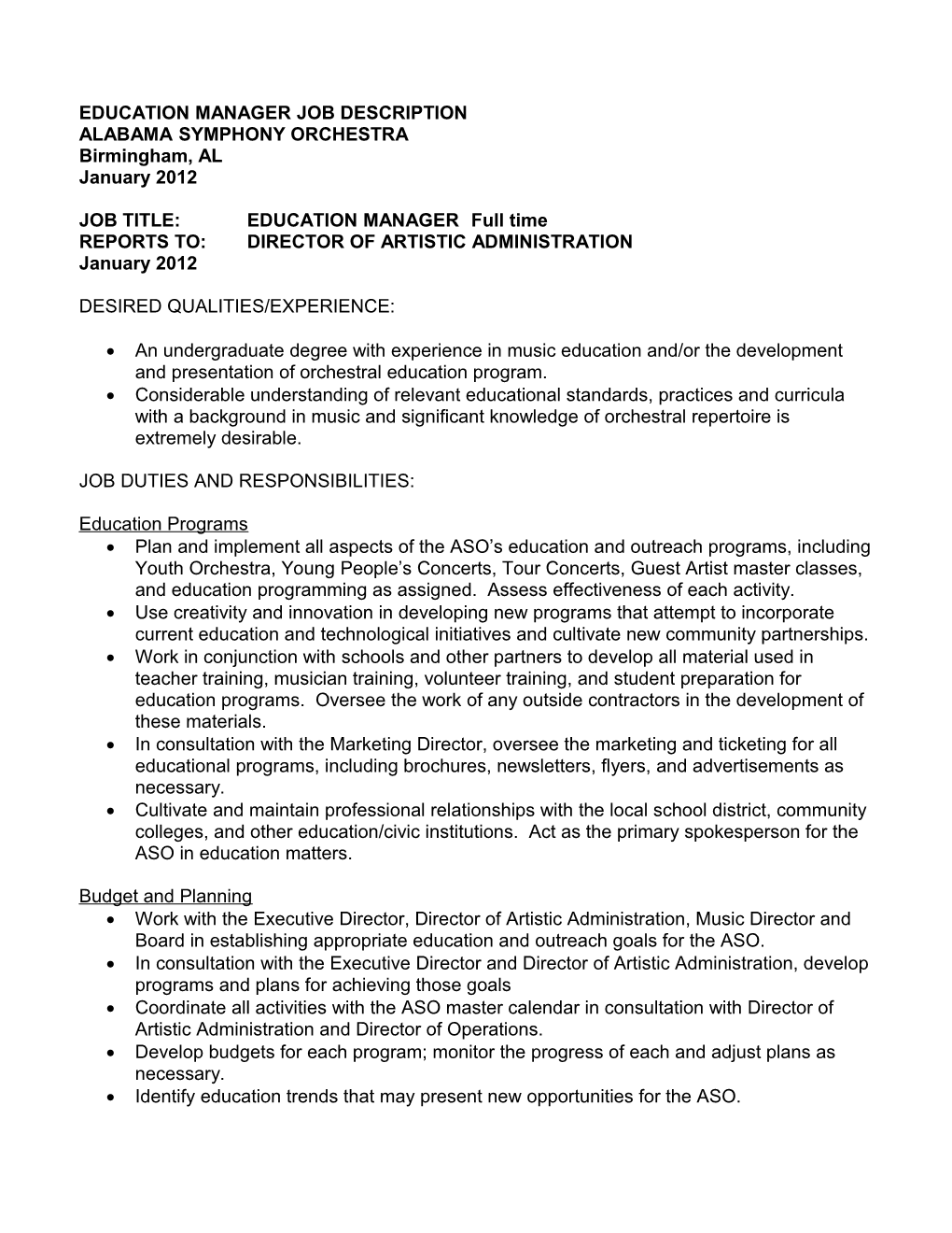 Education Manager Job Description