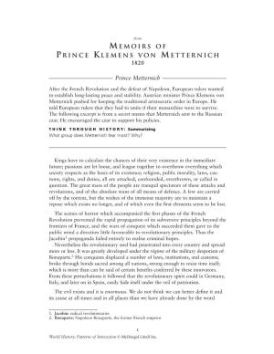 From Memoirs of Prince Klemens Von Metternich