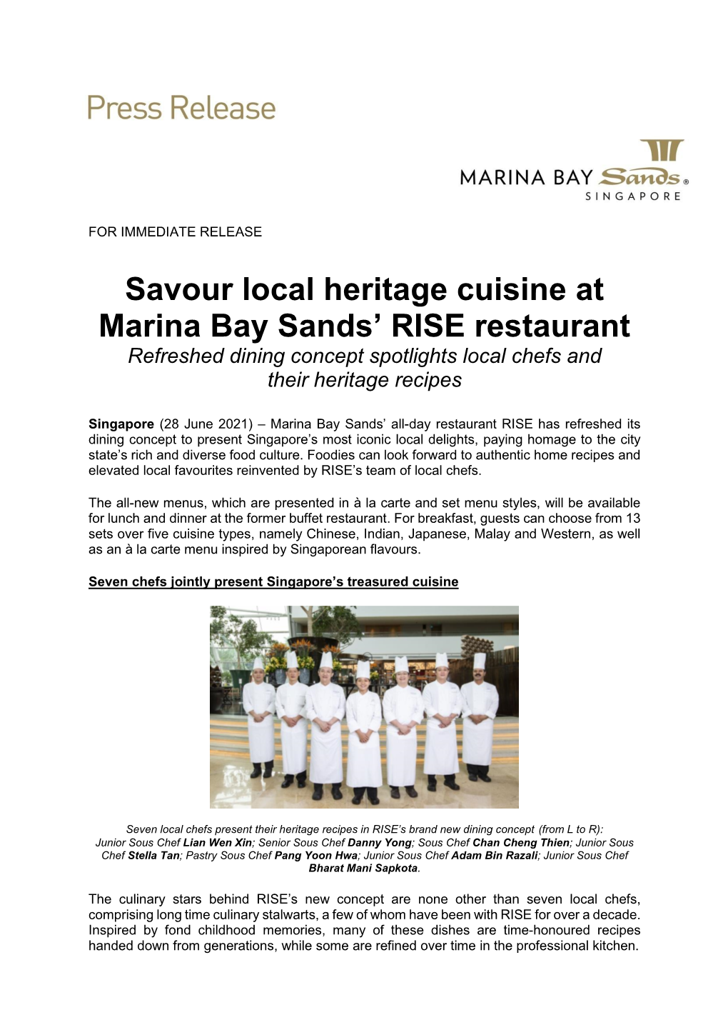 Savour Local Heritage Cuisine at Marina Bay Sands' RISE Restaurant