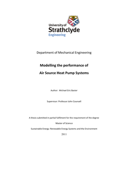 Modelling the Performance of Air Source Heat Pump Systems