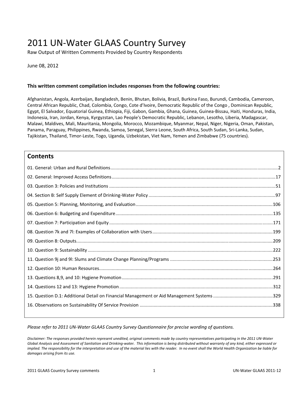 2011 UN-Water GLAAS Country Survey