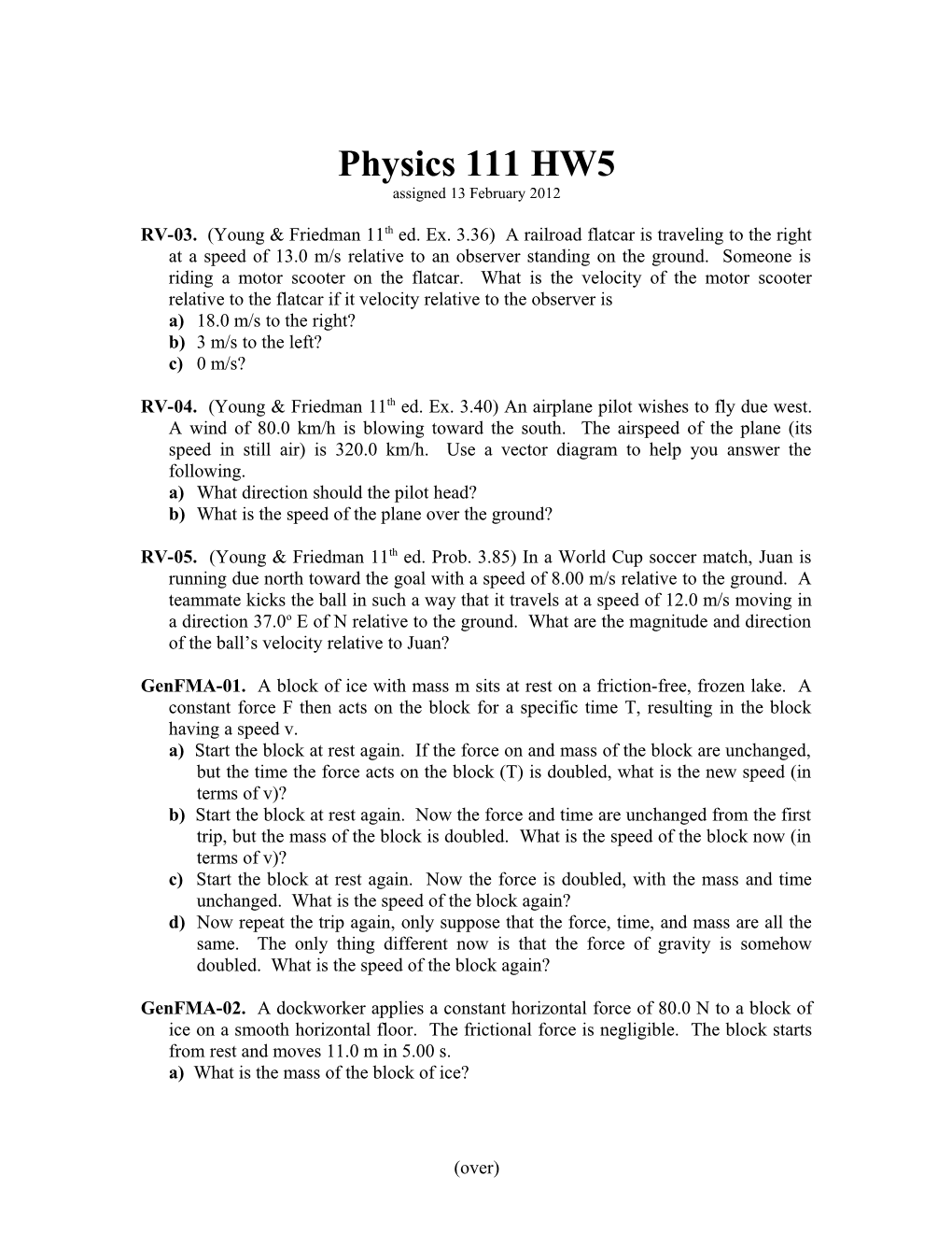 RV-03. (Young & Friedman 11Th Ed. Ex. 3.36) a Railroad Flatcar Is Traveling to the Right