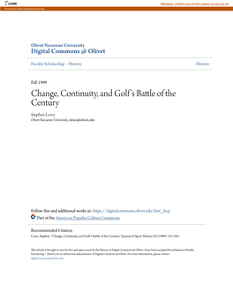 Change, Continuity, and Golf's Battle of the Century