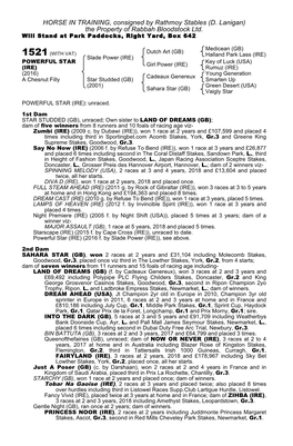 HORSE in TRAINING, Consigned by Rathmoy Stables (D. Lanigan) the Property of Rabbah Bloodstock Ltd. Will Stand at Park Paddocks, Right Yard, Box 642