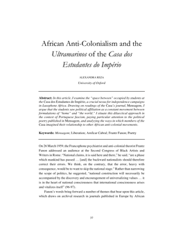 African Anti-Colonialism and the Ultramarinos of the Casa Dos Estudantes Do Império