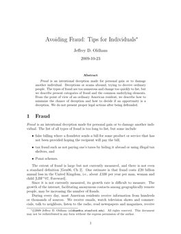 Avoiding Fraud: Tips for Individuals∗