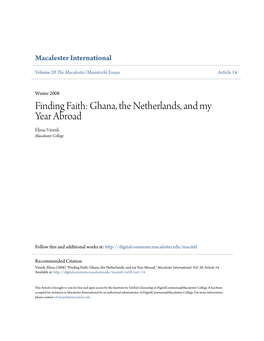 Finding Faith: Ghana, the Netherlands, and My Year Abroad Elissa Vinnik Macalester College