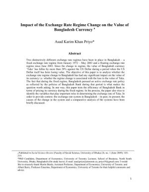 Impact of the Exchange Rate Regime Change on the Value of Bangladesh Currency A