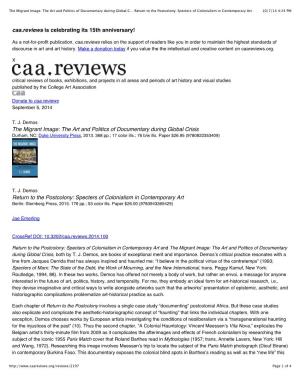 The Art and Politics of Documentary During Global Crisis Durham, NC: Duke University Press, 2013