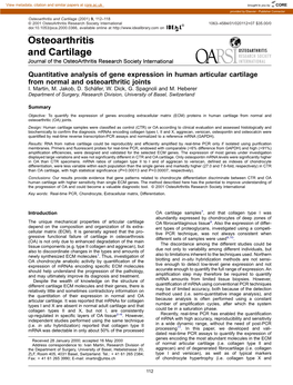 Quantitative Analysis of Gene Expression in Human Articular Cartilage from Normal and Osteoarthritic Joints I