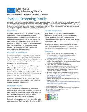 Estrone Screening Profile Estrone Is a Contaminant That Has Been Detected in Minnesota Waters