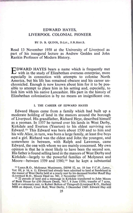 Edward Hayes, Liverpool Colonial Pioneer