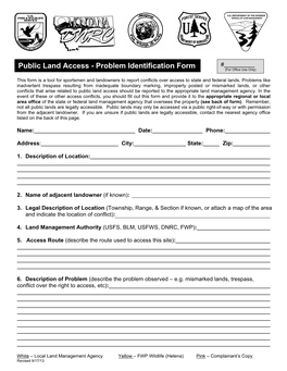 Public Land Access - Problem Identification Form (For Office Use Only)