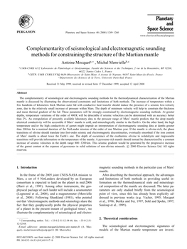 Complementarity of Seismological and Electromagnetic Sounding Methods for Constraining the Structure of the Martian Mantle Antoine Mocqueta;∗ , Michel Menvielleb;C