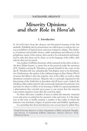 Minority Opinions and Their Role in Hora'ah
