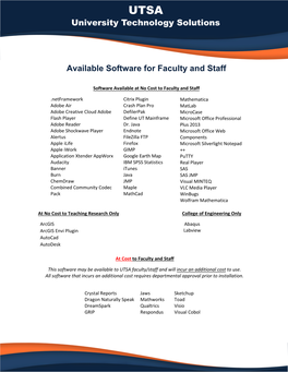 Available Software for Faculty and Staff