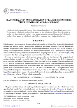 Characterization and Enumeration of Palindromic Numbers Whose Squares Are Also Palindromic