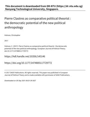 Pierre Clastres As Comparative Political Theorist : the Democratic Potential of the New Political Anthropology
