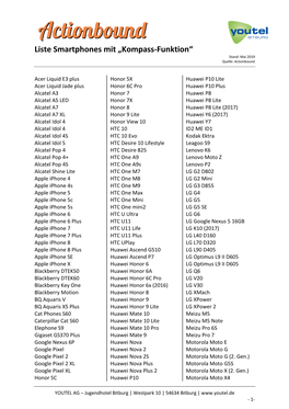 Liste Smartphones Mit „Kompass-Funktion“ Stand: Mai 2019 Quelle: Actionbound