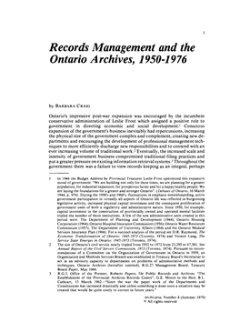 Records Management and the Ontario Archives, 1950-1976